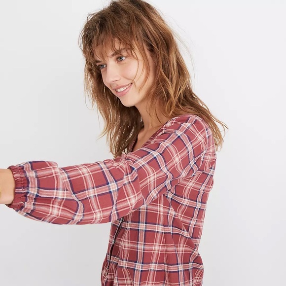 Madewell V-Neck Button-Down Shirt in Stratfield Plaid Size Small - Picture 6 of 13
